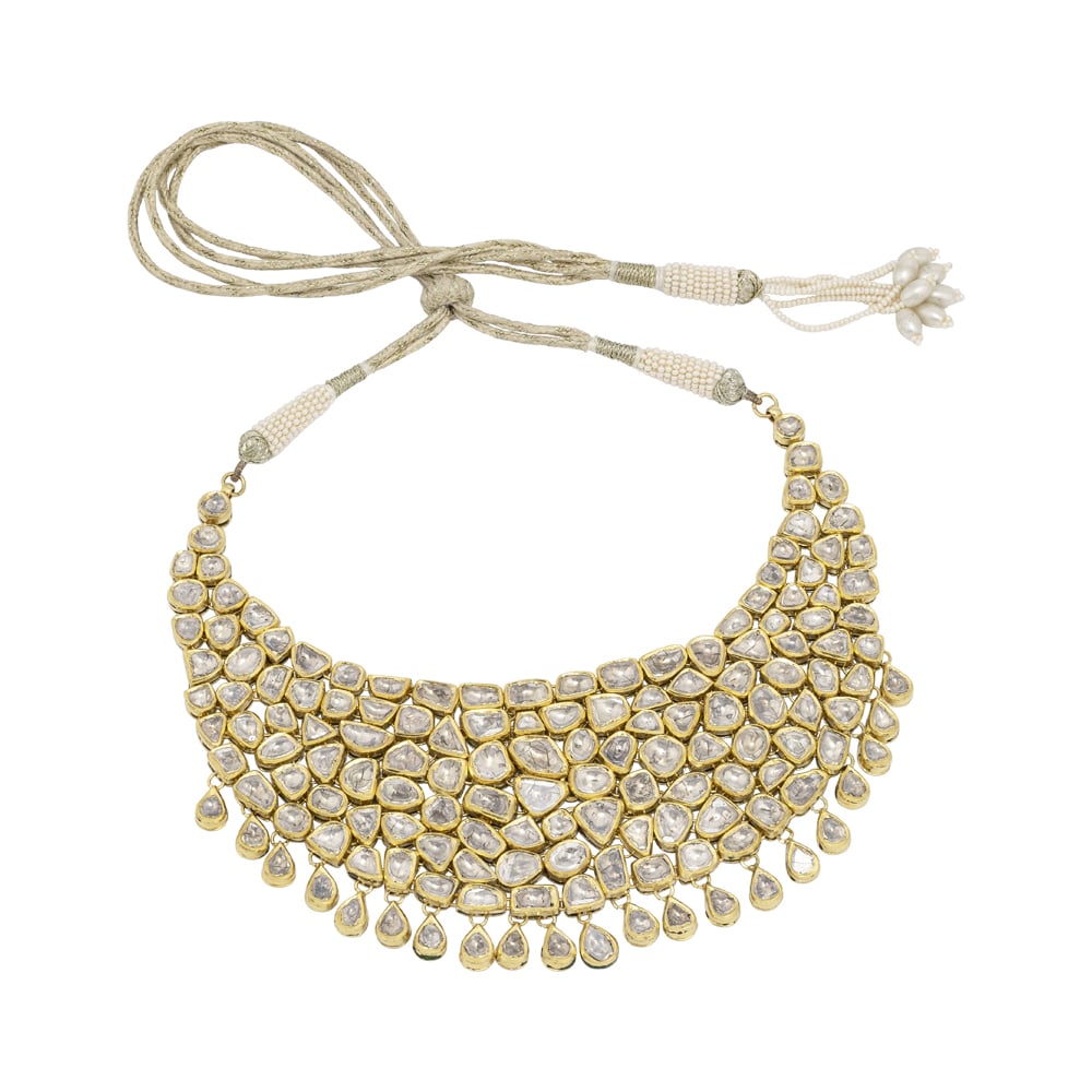 Regal Gold Choker Polki Cluster with Uncut Diamonds & Pear-Shaped Drops